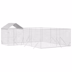 Cuccia Cani da Esterno Tetto Argento 6x6x2,5 m Acciaio Zincatocod mxl 117731 - Vista aggiuntiva 3