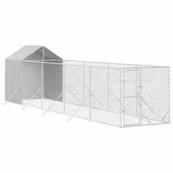 Cuccia Cani da Esterno Tetto Argento 2x10x2,5 m Acciaio Zincatocod mxl 115232 - Vista aggiuntiva 3
