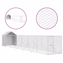 Cuccia Cani da Esterno Tetto Argento 2x14x2,5 m Acciaio Zincatocod mxl 69783 - Vista aggiuntiva 2