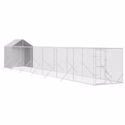 Cuccia Cani da Esterno Tetto Argento 2x14x2,5 m Acciaio Zincatocod mxl 69783 - Vista aggiuntiva 3