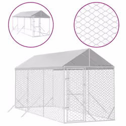 Cuccia Cani da Esterno Tetto Argento 2x6x2,5 m Acciaio Zincatocod mxl 115813 - Vista aggiuntiva 2