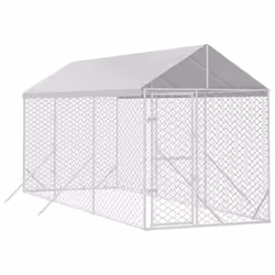Cuccia Cani da Esterno Tetto Argento 2x6x2,5 m Acciaio Zincatocod mxl 115813 - Vista aggiuntiva 3