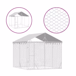 Cuccia Cani da Esterno Tetto Argento 3x3x2,5 m Acciaio Zincatocod mxl 117733 - Vista aggiuntiva 2