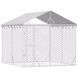 Cuccia Cani da Esterno Tetto Argento 3x3x2,5 m Acciaio Zincatocod mxl 117733 - Vista aggiuntiva 3