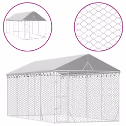 Cuccia Cani da Esterno Tetto Argento 3x6x2,5 m Acciaio Zincatocod mxl 93814 - Vista aggiuntiva 2