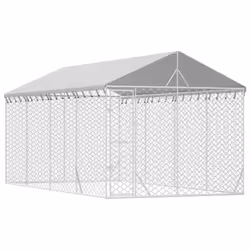 Cuccia Cani da Esterno Tetto Argento 3x6x2,5 m Acciaio Zincatocod mxl 93814 - Vista aggiuntiva 3