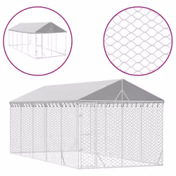 Cuccia Cani da Esterno Tetto Argento 3x7,5x2,5m Acciaio Zincatocod mxl 69785 - Vista aggiuntiva 2