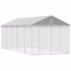 Cuccia Cani da Esterno Tetto Argento 3x7,5x2,5m Acciaio Zincatocod mxl 69785 - Vista aggiuntiva 3