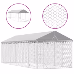 Cuccia Cani da Esterno Tetto Argento 3x9x2,5 m Acciaio Zincatocod mxl 117877 - Vista aggiuntiva 2