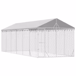 Cuccia Cani da Esterno Tetto Argento 3x9x2,5 m Acciaio Zincatocod mxl 117877 - Vista aggiuntiva 3