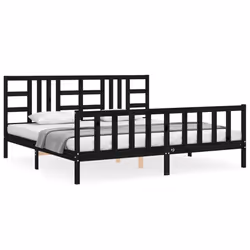 Giroletto con Testiera Nero 200x200 cm in Legno Massellocod mxl 76913 - Vista aggiuntiva 2