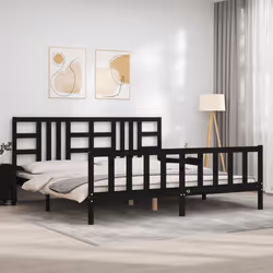 Giroletto con Testiera Nero 200x200 cm in Legno Massellocod mxl 76913 - Vista aggiuntiva 3