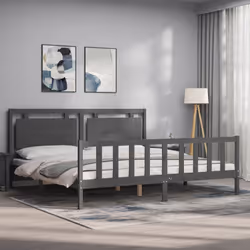Giroletto con Testiera Grigio 200x200 cm in Legno Massellocod mxl 100897 - Vista aggiuntiva 3