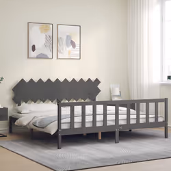 Giroletto con Testiera Grigio 200x200 cm in Legno Massellocod mxl 69568 - Vista aggiuntiva 3