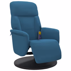 vidaXL Poltrona Reclinabile Massaggiante con Poggiapiedi Blu Velluto - Vista aggiuntiva 3
