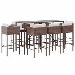 Set Bar da Giardino 9 pz con Cuscini in Polyrattan Marronecod mxl 77086 - Vista aggiuntiva 2
