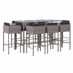 Set Bar da Giardino 9 pz con Cuscini in Polyrattan Grigiocod mxl 125166 - Vista aggiuntiva 2
