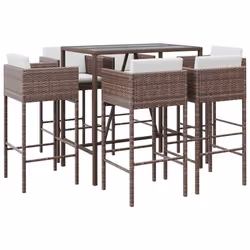 Set Bar da Giardino 7 pz con Cuscini in Polyrattan Marronecod mxl 125239 - Vista aggiuntiva 2
