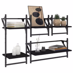 Set Mensole da Parete con Aste 4pz Nero in Legno Multistratocod mxl 131634 - Vista aggiuntiva 3