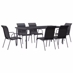 Set da Pranzo da Giardino 7 pz Nero in Acciaio e Textilenecod mxl 101070 - Vista aggiuntiva 2