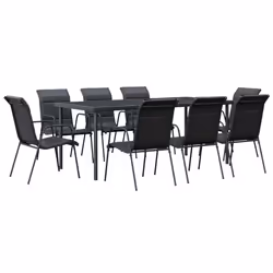 Set da Pranzo da Giardino 9 pz Nero in Acciaio e Textilenecod mxl 77092 - Vista aggiuntiva 2