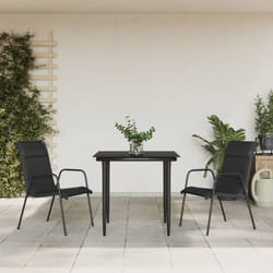 Set da Pranzo da Giardino 3 pz Nero in Acciaio e Textilenecod mxl 101075