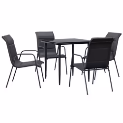 Set da Pranzo da Giardino 5 pz Nero in Acciaio e Textilenecod mxl 77103 - Vista aggiuntiva 2