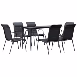 vidaXL Set da Pranzo da Giardino 7 pz Nero in Acciaio e Textilene - Vista aggiuntiva 2