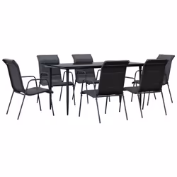 vidaXL Set da Pranzo da Giardino 7 pz Nero in Acciaio e Textilene - Vista aggiuntiva 2
