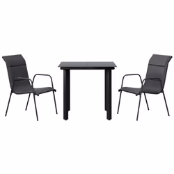 vidaXL Set da Pranzo da Giardino 3 pz Nero in Acciaio e Textilene - Vista aggiuntiva 2