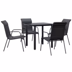 Set da Pranzo da Giardino 5 pz Nero in Acciaio e Textilenecod mxl 125207 - Vista aggiuntiva 2