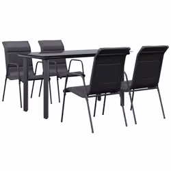 vidaXL Set da Pranzo da Giardino 5 pz Nero in Acciaio e Textilene - Vista aggiuntiva 2