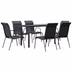 vidaXL Set da Pranzo da Giardino 7 pz Nero in Acciaio e Textilene - Vista aggiuntiva 2