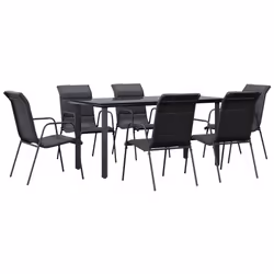 Set da Pranzo da Giardino 7 pz Nero in Acciaio e Textilenecod mxl 77099 - Vista aggiuntiva 2