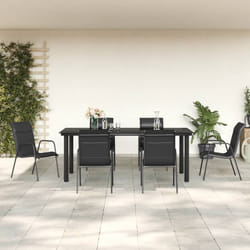 Set da Pranzo da Giardino 7 pz Nero in Acciaio e Textilenecod mxl 101088
