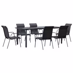 Set da Pranzo da Giardino 7 pz Nero in Acciaio e Textilenecod mxl 101088 - Vista aggiuntiva 2