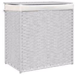 Cesto Portabiancheria 2 Sezioni Bianco 53x35x57 cm Polyrattancod mxl 109397 - Vista aggiuntiva 2