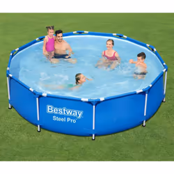 Vi divertirete davvero un mondo insieme alla famiglia e agli amici in questa piscina Steel Pro della Bestway. La forma rotond ...