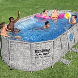 Con questo set da piscina della serie Vista della Bestway Power Steel Swim nel giardino o cortile, vi divertirete un mondo co ...