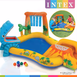 Questa piscina gonfiabile Dinosaur Play Center 57444NP della Intex è un paese delle meraviglie acquatico per i bambini! Si di ...