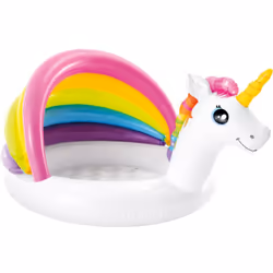 Spruzzate e rinfrescatevi in questa piscina per bambini unicorno della Intex! La piscina gonfiabile è realizzata in vinile re ...