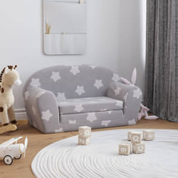 Divano Letto Bambini a 2 Posti Grigio Chiaro con Stelle Peluche Vidaxl 29058