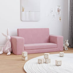 Divano Letto per Bambini a 2 Posti Rosa in Morbido Peluche Vidaxl 84835