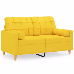vidaXL Divano a 2 Posti con Cuscini Giallo Chiaro 120 cm in Tessuto - Vista aggiuntiva 2