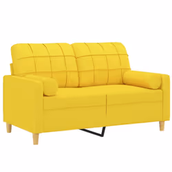 vidaXL Divano a 2 Posti con Cuscini Giallo Chiaro 120 cm in Tessuto - Vista aggiuntiva 3