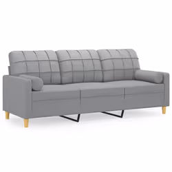 vidaXL Divano a 3 Posti con Cuscini Grigio Chiaro 180 cm in Tessuto - Vista aggiuntiva 2