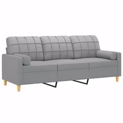 vidaXL Divano a 3 Posti con Cuscini Grigio Chiaro 180 cm in Tessuto - Vista aggiuntiva 3