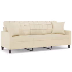 vidaXL Divano a 3 Posti con Cuscini Crema 180 cm in Similpelle - Vista aggiuntiva 2
