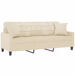 vidaXL Divano a 3 Posti con Cuscini Crema 180 cm in Similpelle - Vista aggiuntiva 3