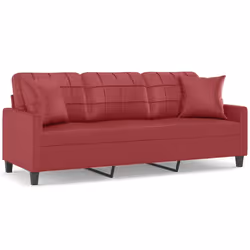 vidaXL Divano a 3 Posti con Cuscini Rosso Vino 180 cm in Similpelle - Vista aggiuntiva 2